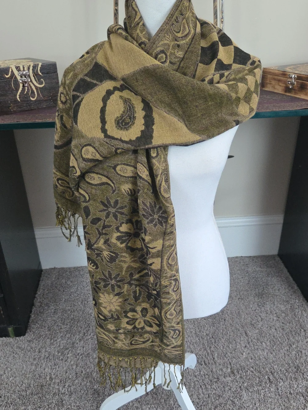 Paisley & Floral Woven Fringe Scarf